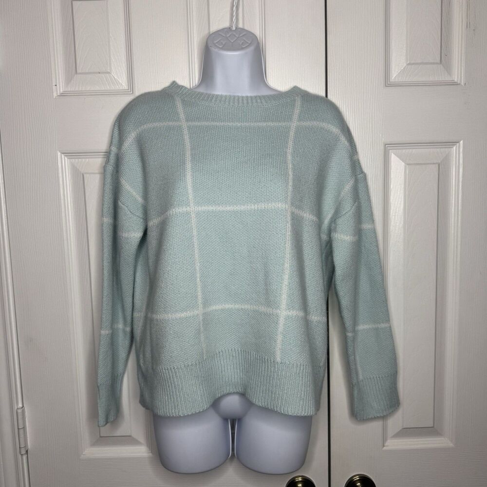 Maison Mascallier S Knit Sweater Mint Green Plaid Soft Cozy